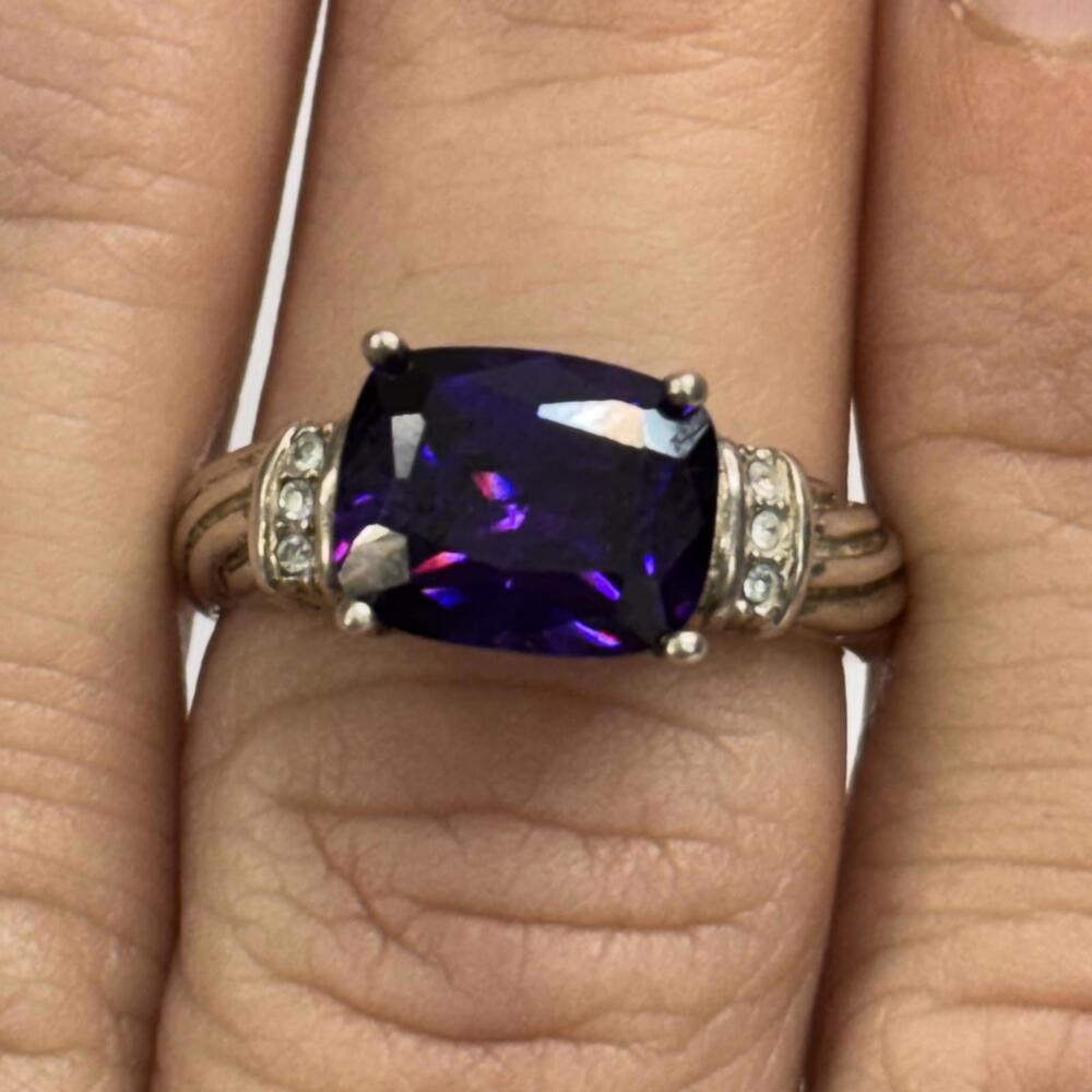 Sterling & purple stone(faux amethyst) ring sz 7 - Picture 5 of 5